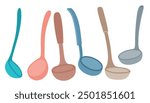 Ladle kitchen element vector set cute cartoon style.