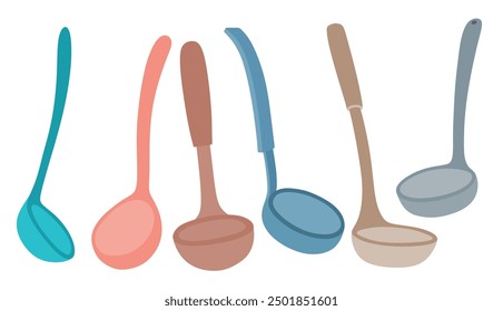 Ladle kitchen element vector set cute cartoon style.