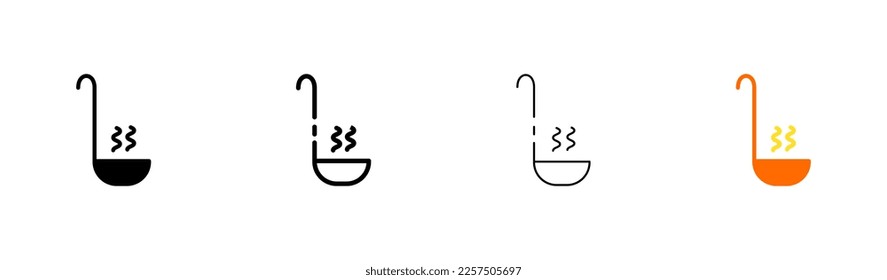 Ladle line icon. Cook, soup, boil, kitchen, chef, scoop, restaurant, dinner, food, first course, hot, pot, saucepan. Cooking concept. Vector icon in line, black and colorful style on white background