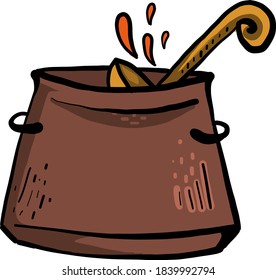 Ladle en la cacerola, ilustración, vector sobre fondo blanco