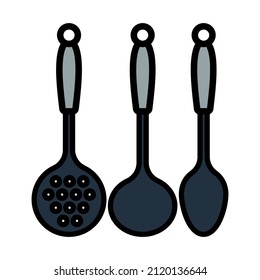 Ladle Set Icon. Editable Bold Outline With Color Fill Design. Vector Illustration.