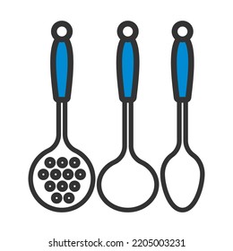 Ladle Set Icon. Editable Bold Outline With Color Fill Design. Vector Illustration.