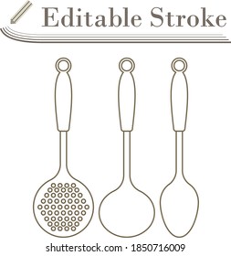 Ladle Set Icon. Editable Stroke Simple Design. Vector Illustration.
