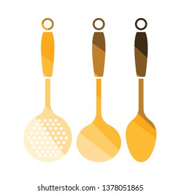 Ladle set icon. Flat color design. Vector illustration.