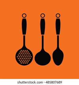 Ladle set icon. Orange background with black. Vector illustration.