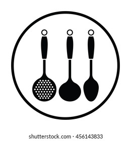 Ladle set icon. Thin circle design. Vector illustration.