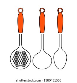 Ladle Set Icon. Thin Line With Orange Fill Design. Vector Illustration.