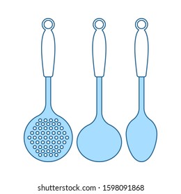 Ladle Set Icon. Thin Line With Blue Fill Design. Vector Illustration.