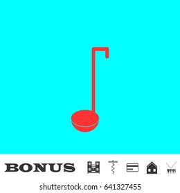 Ladle spoon icon flat. Red pictogram on blue background. Vector illustration symbol and bonus buttons Music center, corkscrew, credit card, house, drum