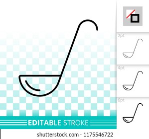 Ladle thin line icon. Outline web sign of cooking. Soup linear pictogram with different stroke width. Simple vector symbol, transparent background. Ladle editable stroke icon without fill