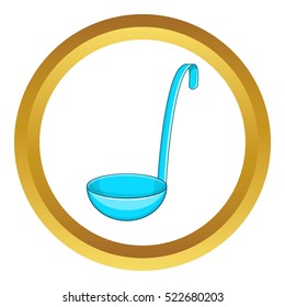 Ladle vector icon in golden circle, cartoon style isolated on white background
