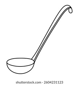 Ladle vector illustration. Hand-drawn kitchen utensil in doodle style. Black line art isolated on white background.