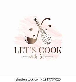 Ladle with whisk watercolor logo on white background