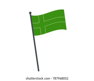 Ladonia flag. The national flag of Ladonia on a pole. The waving flag. The sign and symbol of the country. Realistic vector on white.