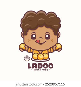 design de modelo de logotipo de mascote de desenhos animados ladoo, ilustração vetorial em estilo de contorno.