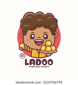 Diseño de Plantilla de logotipo de mascota de dibujos animados de Ladoo, Ilustración vectorial en estilo de contorno.