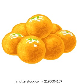 Ladoo. La comida tradicional india. Ilustración realista del color del vector. Aislado sobre fondo blanco. Elemento de diseño dibujado a mano para menú, afiche, web