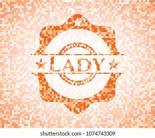  Lady abstract emblem, orange mosaic background
