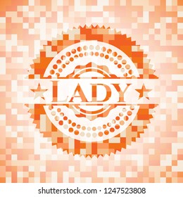 Lady abstract emblem, orange mosaic background