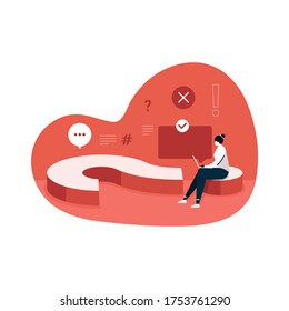 lady answering the Frequently asked questions, FAQS vector concept