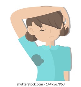 Lady with armpit sweat. Vector illustration.