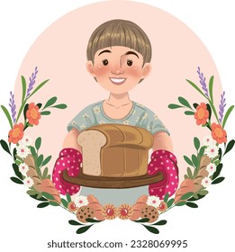 Lady bakery illustration created by procreate. Vector file.