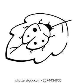Lady battle on a leaf, icon in doodle style 

