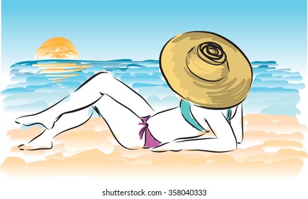 lady at the beach illustration