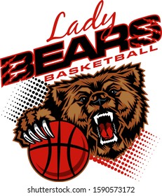 lady bears basketball team design with mascot holding ball for school, college or league