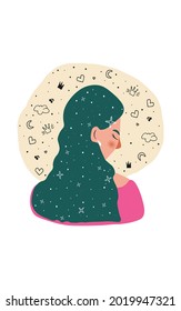 Lady Beauty Vector Background. Drawing Illustration. Girl Graphic Pattern. Female Print.