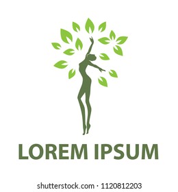 lady become beautiful tree, logo. personal grow,  healing, connection with earth