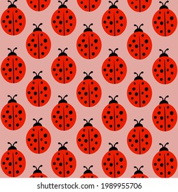 Lady Beetle Pattern Background. Social Media Post. Vector Illustration.