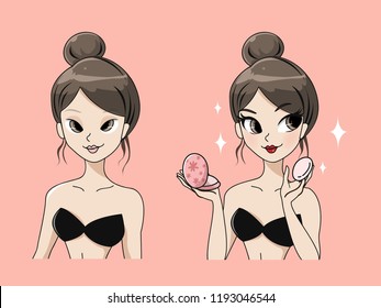 Lady before makeup And after makeup Make it look beautiful svg