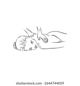 A lady being massaged. Black and white drawing.