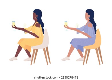 Lady with bengal lights semi flat color vector characters set. Sitting figures. Full body people on white. Festal event simple cartoon style illustration for web graphic design and animation pack