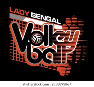 lady bengal volleyball team design with paw prints for school, college or league sports