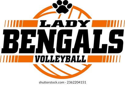 lady bengals volleyball team design with ball for school, college or league sports