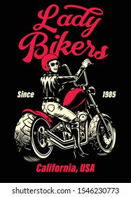 lady biker chopper motorcycle t-shirt design