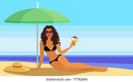 lady in bikini with parasol