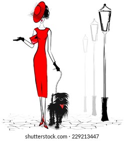 lady with black dog