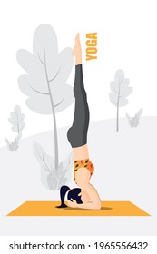 Lady in black gym outfit is standing head down with legs stretched upwards in supported headstand pose 