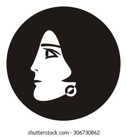 lady, black and white portrait, vector button