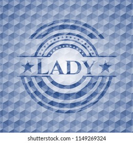 Lady blue badge with geometric background.