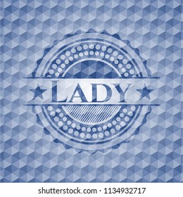 Lady blue badge with geometric pattern.