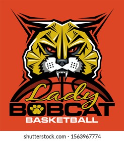 lady bobcat basketball team design with mascot and ball for school, college or league