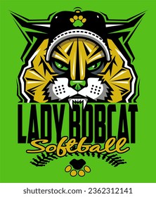 Dame Bokcat Softball-Team-Design mit Stiften und halbem Maskottchen für Schul-, Hochschul- oder Ligasport