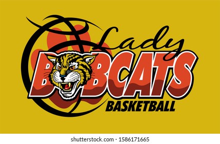 lady bobcats basketball team design with mascot head inside ball for school, college or league