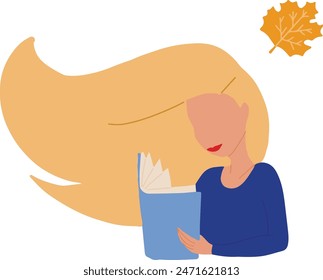 Lady with book reading isolated on white