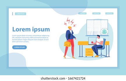 Lady Boss Instructions Landing Page Flat Template. Project Executive and Office Manager Faceless Characters. CEO Giving Order, New Task with Deadline. Corporate Staff Subordination Homepage Layout