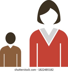 Señora Jefe Con Icono Subordinado. Diseño de color plano. Ilustración vectorial.
